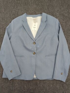 H&M Linen Blend Blazer Light Blue Tailored Jacket NWT Women’s XL